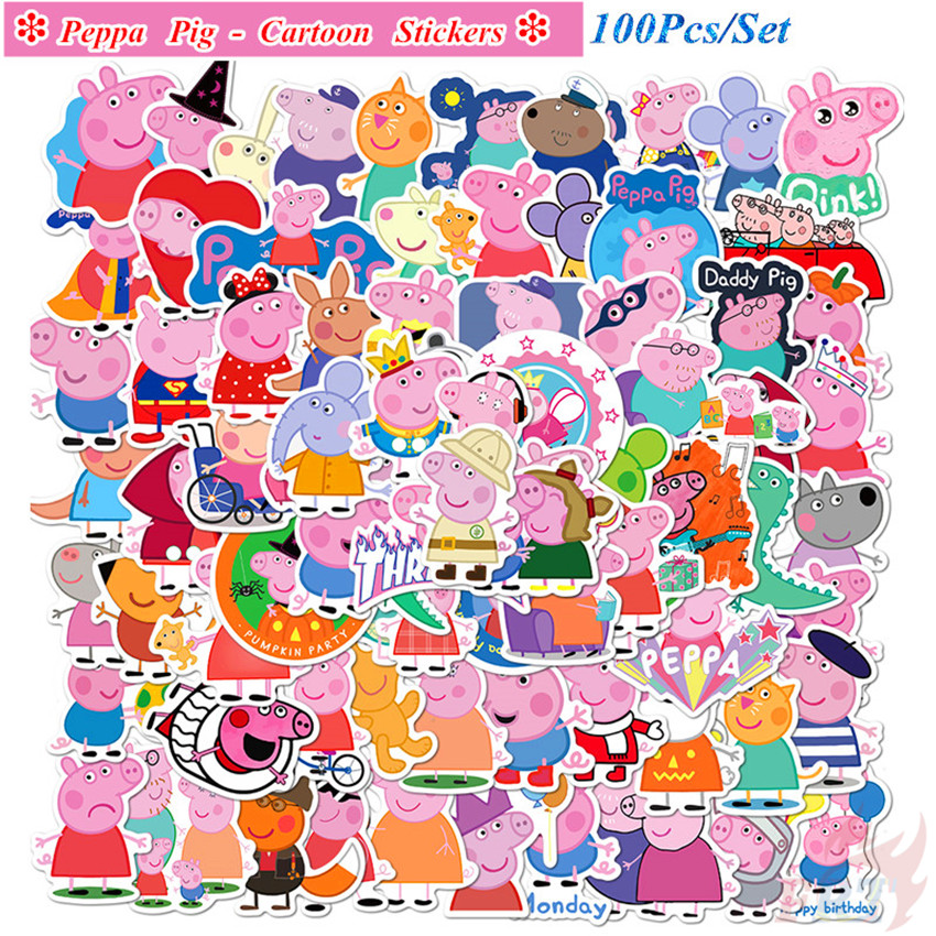 Bộ 100 miếng sticker hình nhân vật phim hoạt hình TV Peppa Pig Series A chống nước thời trang tự thiết kế