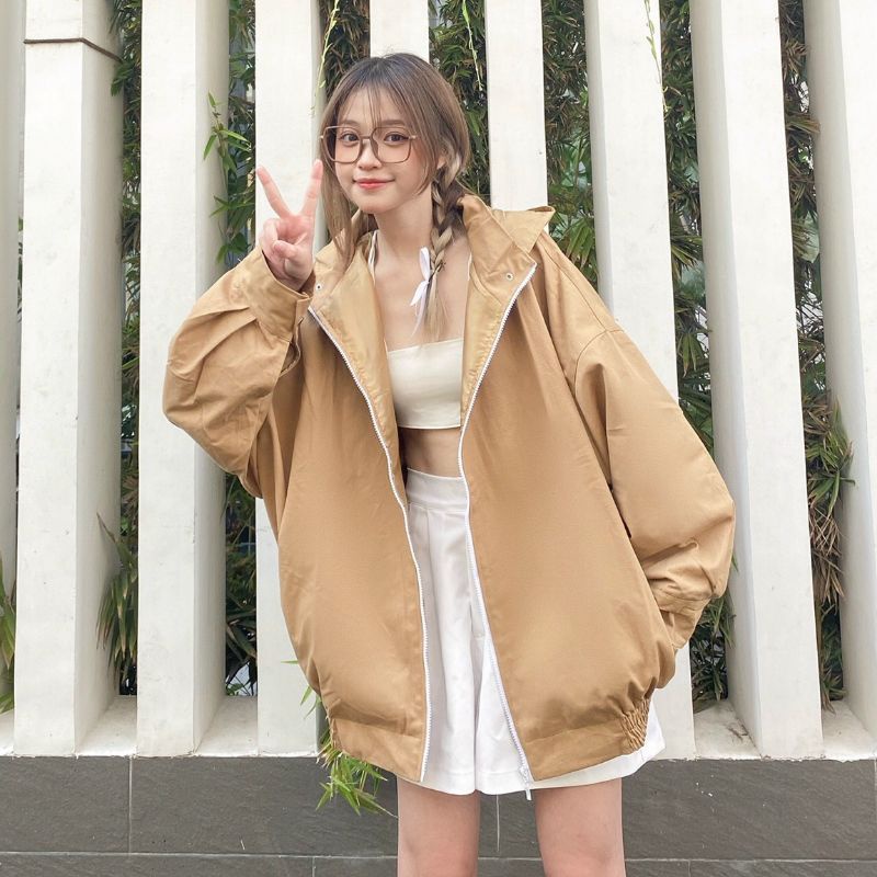 XPstore Áo Khoác kaki jacket 2 lớp uliizang mũ tháo rời Nam Nữ (Ảnh thật)