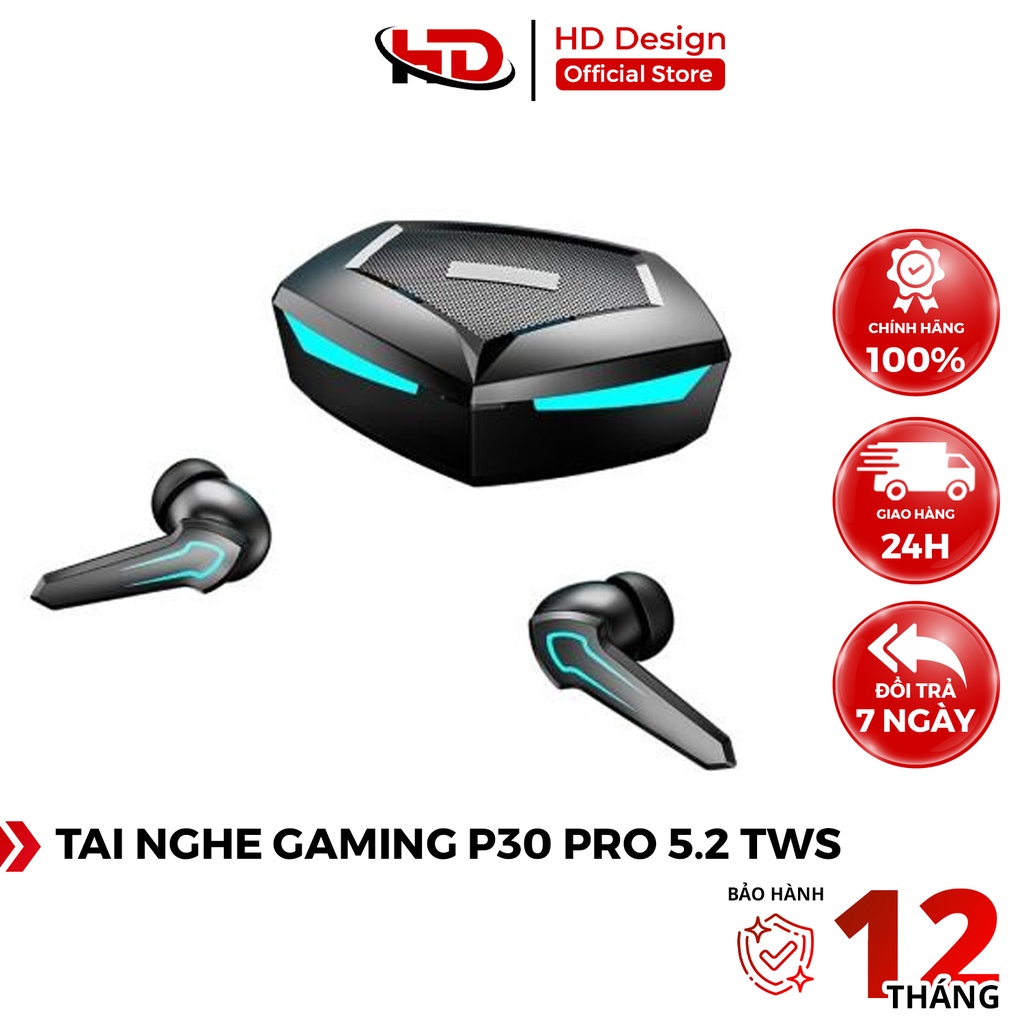 Tai Nghe Gaming Bluetooth 5.2 Tws - Có Mic, Độ Trễ Thấp, Pin Trâu - Chính Hãng HD DESIGN