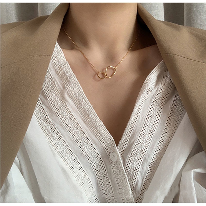 Dây chuyền mặt nhẫn đôi phong cách Hàn Quốc cho nữ