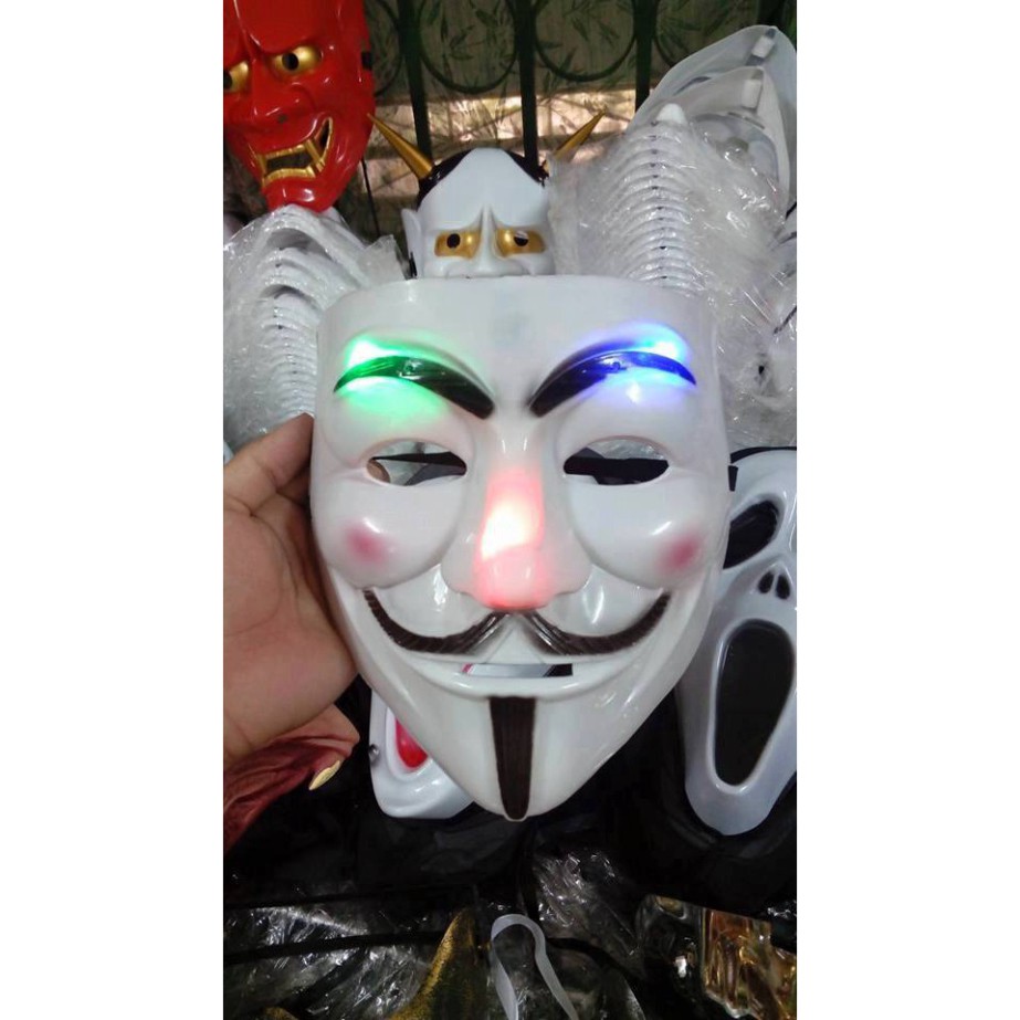 (PHÁT SÁNG) Mặt nạ hacker màu trắng phát sáng 7 màu cực đẹp độc đáo hóa trang halloween trung thu lễ hội