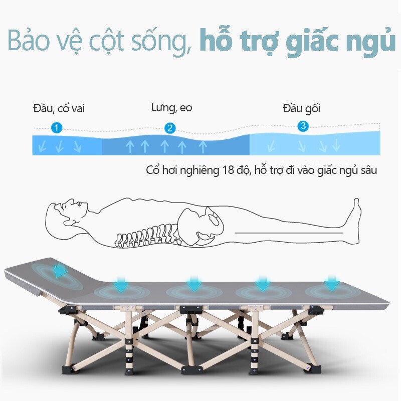 Giường xếp văn phòng giường du lịch dã ngoại nghỉ ngơi ngủ trưa gấp gọn 67x190cm, khung thép chắc chắn