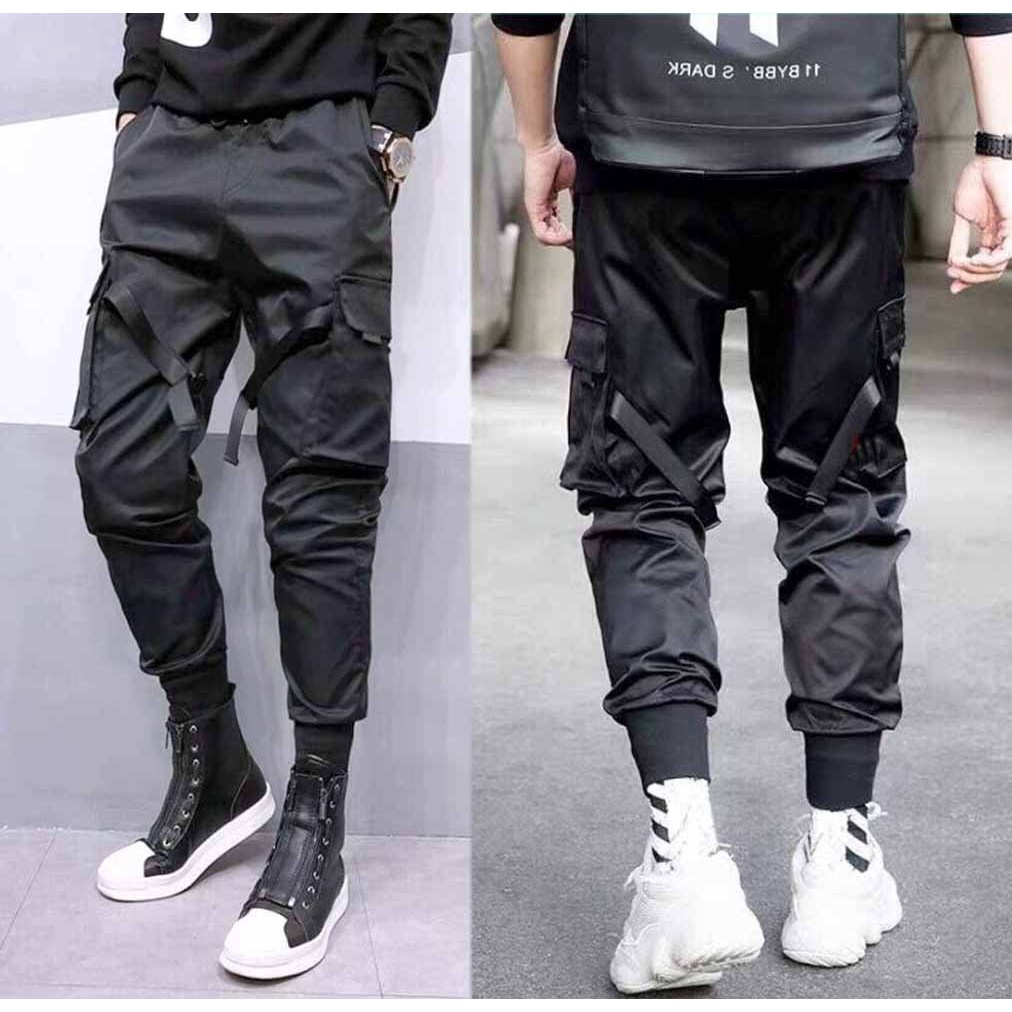 ❤️ BỎ SỈ ❤️ Quần Jocker Nam, Quần Kaki Nam Cao Cấp TÚI HỘP KIỂU JOGGER DÀI MÀU ĐEN PHỐI DÂY CHỐT500 M01