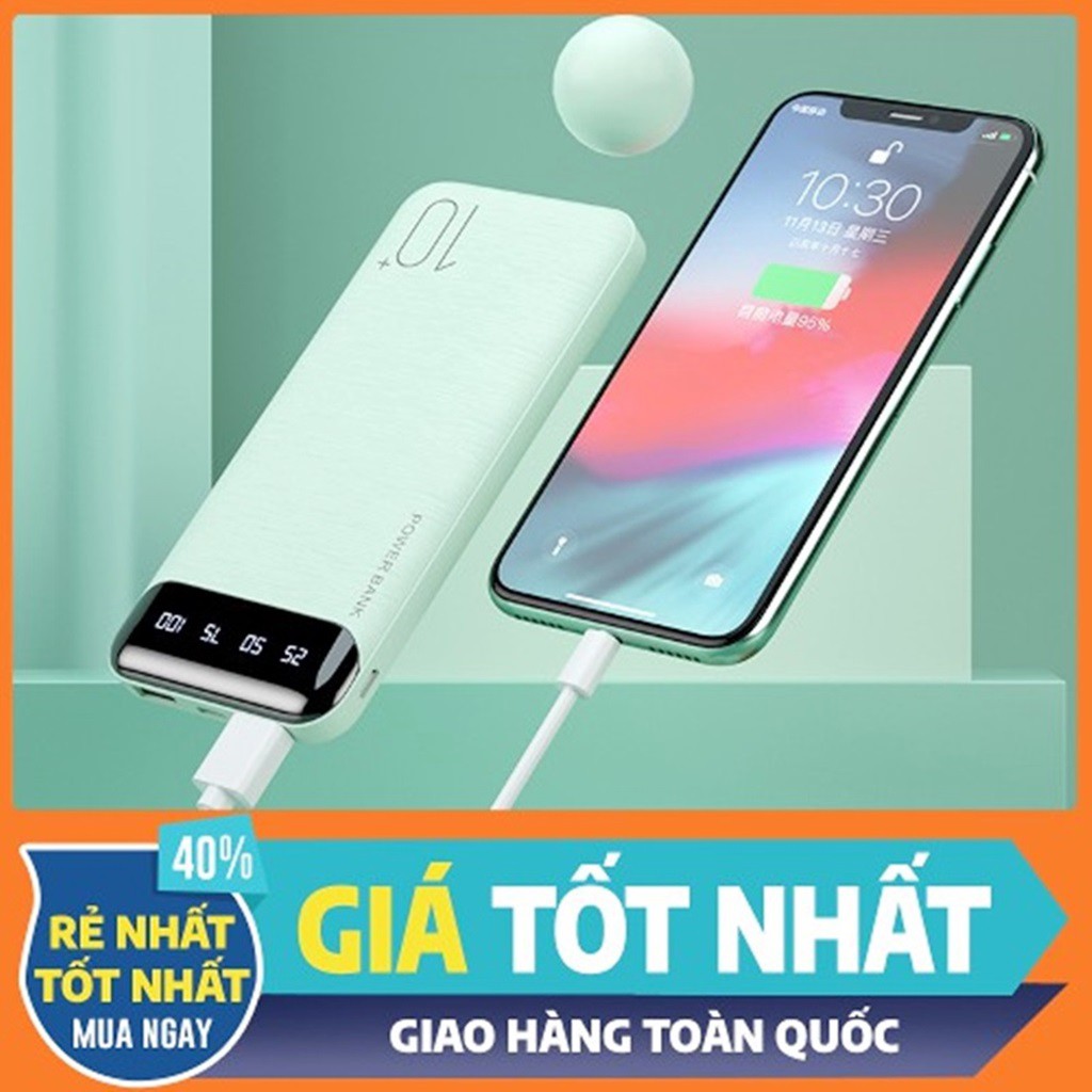 Sạc dự phòng 10000mAh tích hợp đèn Led hiển thị pin, 2 cổng sạc USB, Bảo hành Chính hãng Remax Wk161