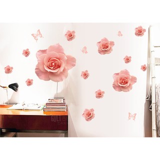 Decal Dán Tường Hoa Hồng Phấn Lãng Mạn