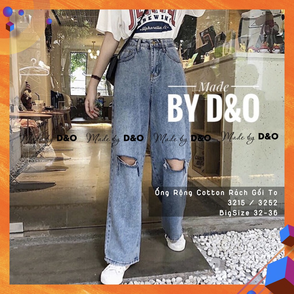 [Size 32-35] Quần Dài Suông Rộng Rách 2 Gối Vuông To - Lưng Cao, Không Giãn , Hình tự chụp