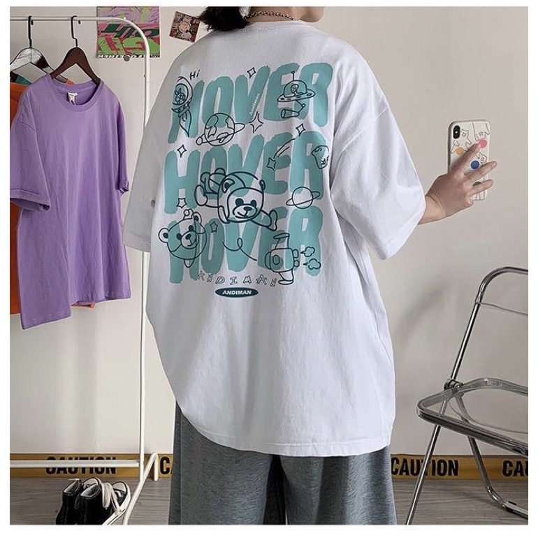 Áo thun tay lỡ nam nữ, áo phông unisex form rộng chất cotton mát mịn thấm hút mồ hôi in hình gấu nâu