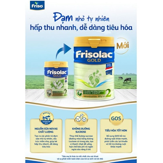 Combo 2 lon Sữa FRISOLAC GOLD Số 2 850G (mẫu mới)