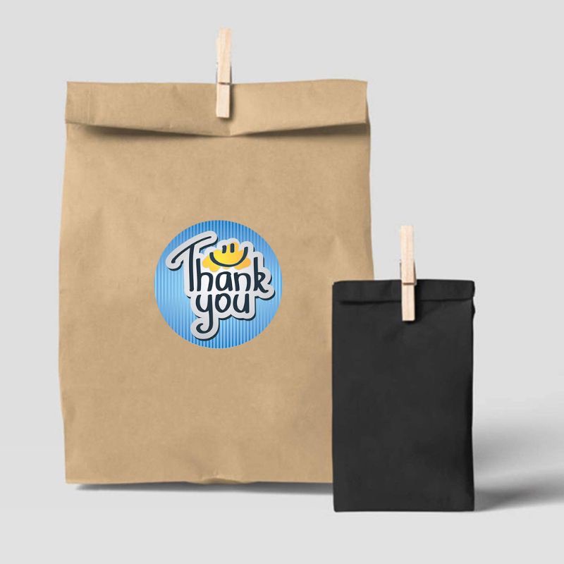 Cuộn 500 miếng dán chữ THANK YOU màu xanh mặt cười gói hàng, gói quà, gói bánh, trang trí tiện dụng