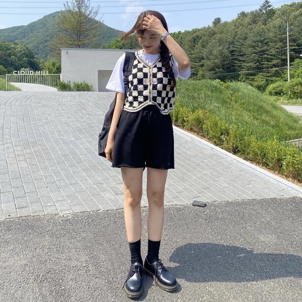 SUXI Áo Khoác Dệt Kim Không Tay Dáng Rộng Họa Tiết Kẻ Ô Phong Cách Hàn Quốc Thời Trang Mùa Thu Cho Nữ