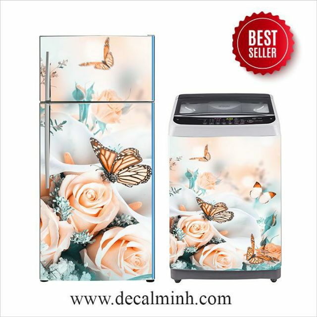 {LƯỚT XEM ẢNH} Combo Decal tem dán tủ lạnh + máy giặt cao cấp - 3D cao cấp