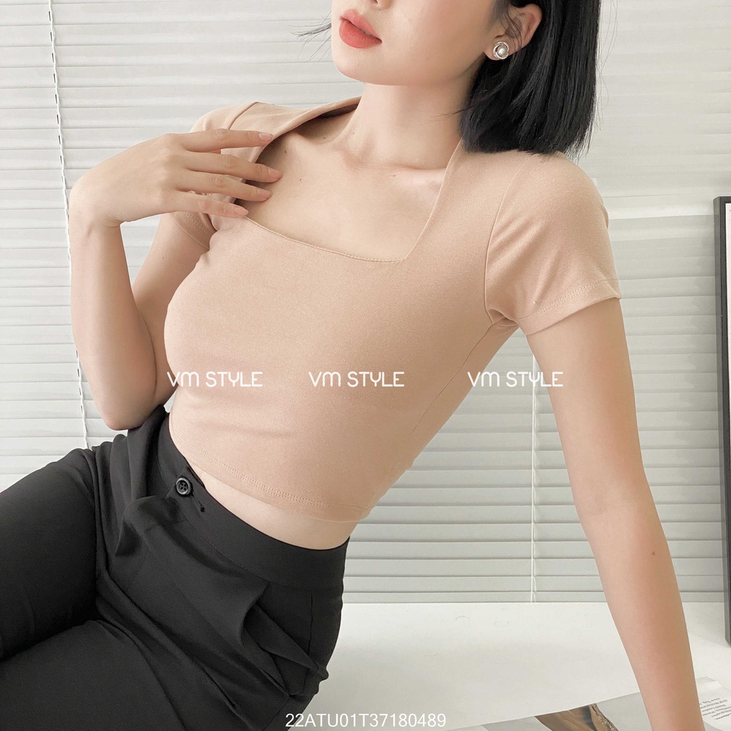 Áo thun tay ngắn crop cổ U kiểu ulzzang thời trang nữ VM STYLE 22ATU01T371804