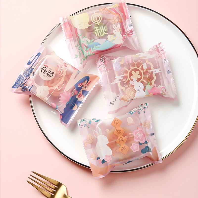 Set 100 túi đựng bánh trung thu/ bánh quy/ kẹo OSSAYI thiết kế thủ công nhiều kiểu dáng đáng yêu cho lễ trung thu