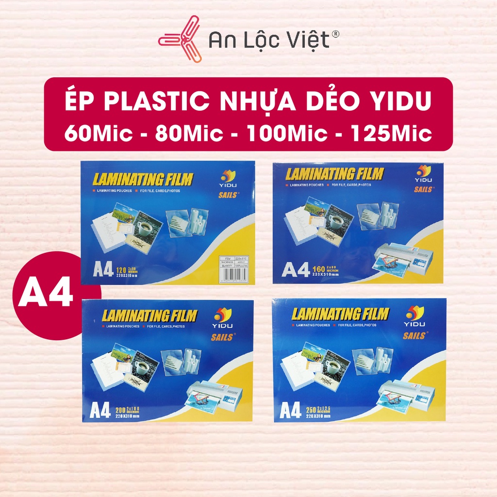 1 hộp = 100 tờ Ép Plastic nhựa A4 - 80Mic - 100Mic - 125Mic, Giấy - Màng Ép Plastic A4 cực chất