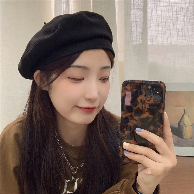 Mũ Beret Len MŨ NỒI Màu Trơn Thời Trang Thu Đông Cho Nữ