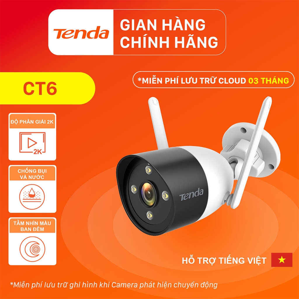 Camera Wifi Ngoài Trời Tenda CT3/CT6 Độ Phân Giải 1080P/2K - Hãng phân phối chính thức