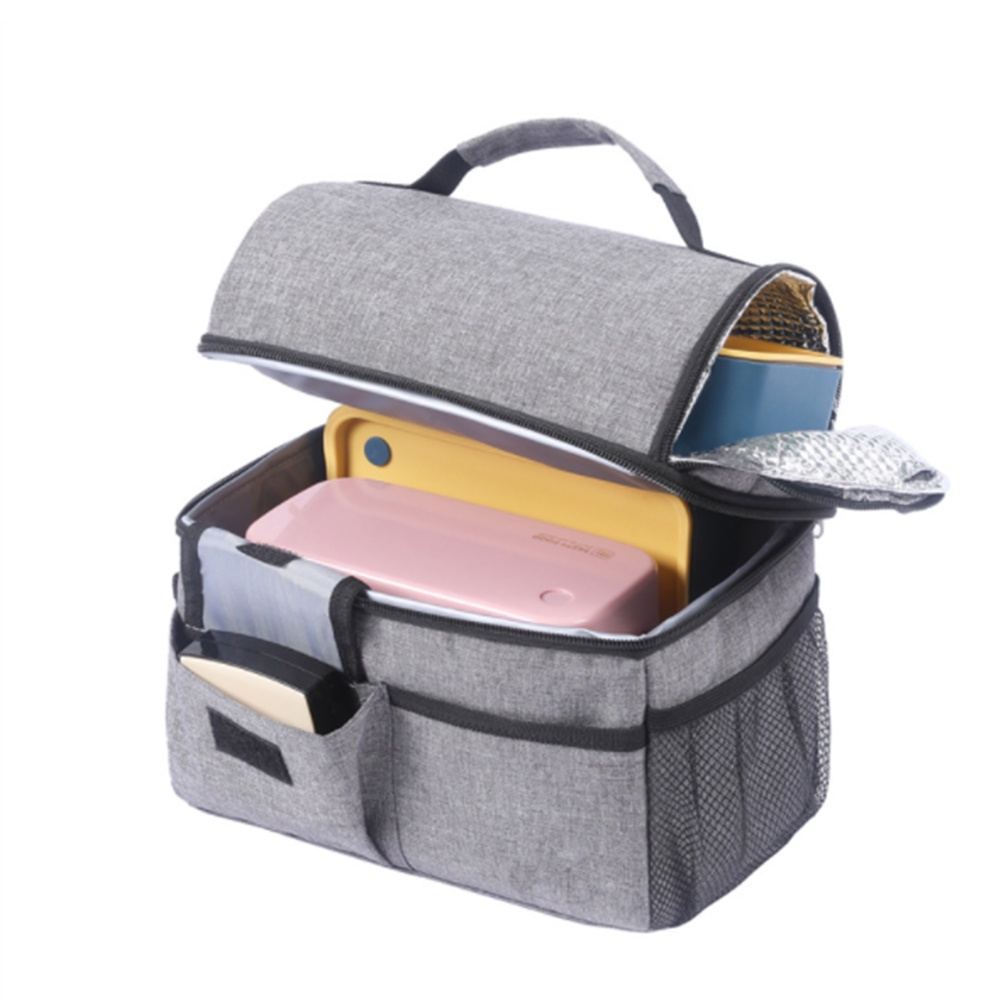 Túi đựng hộp cơm giữ nhiệt, đồ ăn trưa văn phòng, thức ăn đi dã ngoại đa chức năng 2 tầng riêng biệt có dây đeo tiện lợi