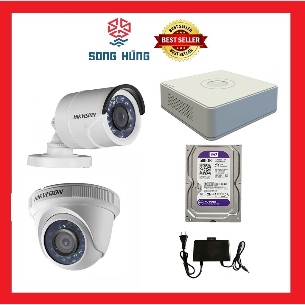 Trọn bộ 1-4 Camera Hikvsion trong nhà DS-2CE56C0T-IRP (cầu ) DS-2CE16C0T-IRP (thân) HDTV 1MP  kèm phụ kiện và ổ cứng