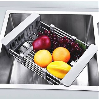 Rổ inox rút gọn đa năng kê bồn rửa chén bát tiện lợi