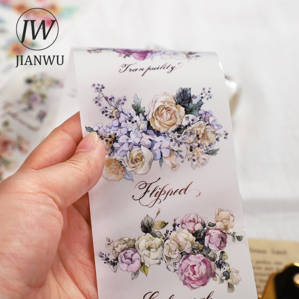 Cuộn Băng Keo Washi 300cm Họa Tiết Hoa / Lá Trang Trí Sổ Tay