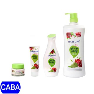 Combo Hazeline matcha lựu đỏ (Sữa tắm 900g + dưỡng thể 230ml + rửa mặt 100g + kem 45g)