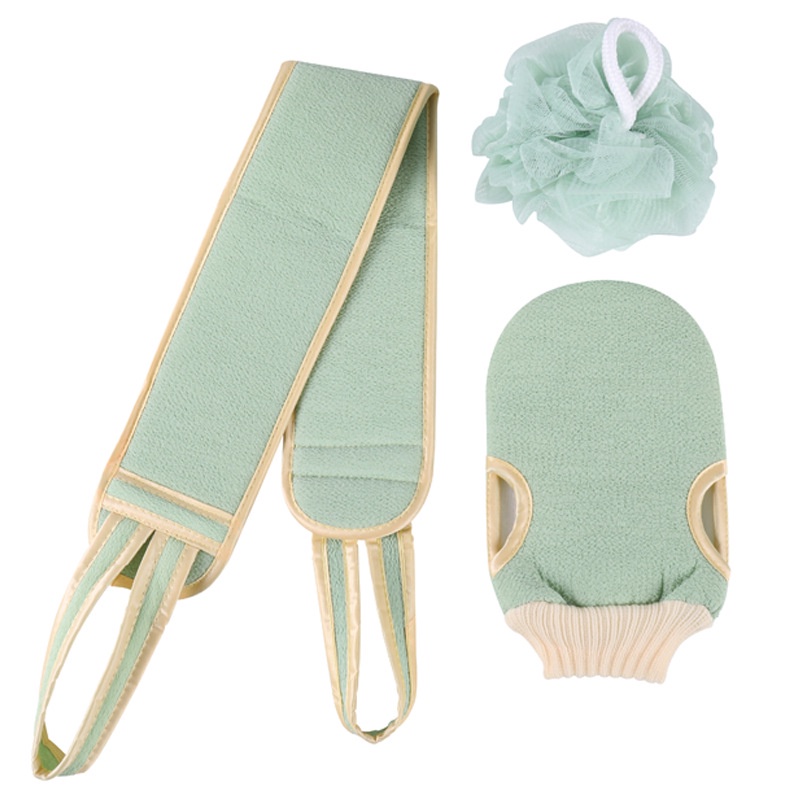 Bộ Set 3 Dây Cọ Chà Lưng Và Bông Tắm Cùng Găng Tay Tắm Kì Ghét Làm Sạch Cơ Thể. Phụ Kiện Tắm 3 Trong 1