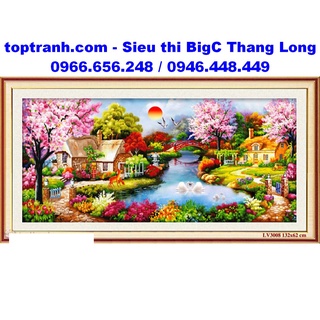 Tranh thêu chữ thập ngôi nhà cỡ nhỏ mùa xuân ấm áp LV3008 chưa thêu