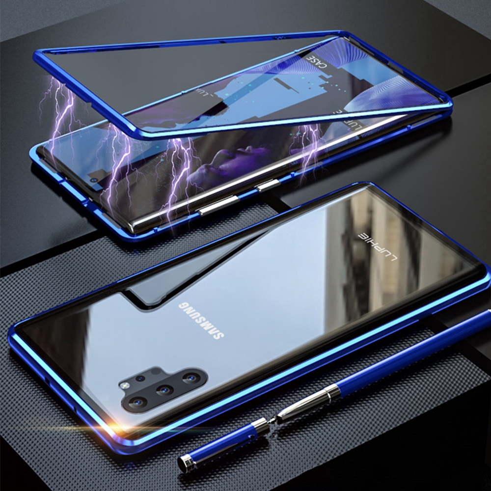 Ốp điện thoại kính cường lực hai mặt nắp lật nam châm cho Samsung Galaxy Note 10 Plus