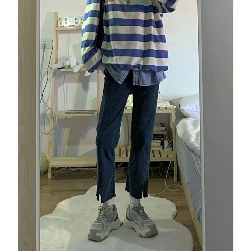 Quần jean nữ ống rộng lưng cao phong cách retro thời trang mùa thu 2021