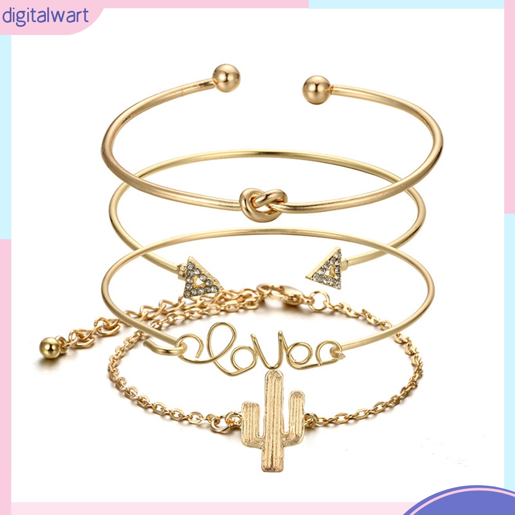 Set 4 Vòng Đeo Tay Kiểu Dáng Vintage Thời Trang Cho Nữ