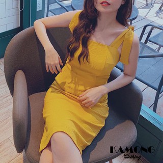 Đầm body xẻ tà nơ vai d034