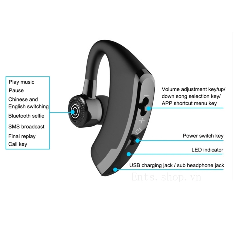 Tai Nghe Bluetooth ko dây Rảnh Tay Jtke V9 Kiểm Soát Tiếng Ồn Có Mic Dành Cho Tài Xế ĐT smart ip