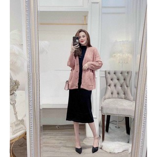 Áo cardigan thừng len pha lông dày dặn