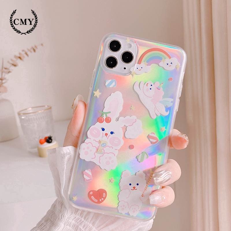 Ốp điện thoại TPU họa tiết cầu vồng & chú thỏ dễ thương cho IPHONE11 / 11PRO 11PRO MAX X XR XS XS MAX 7/8 PLUS SE