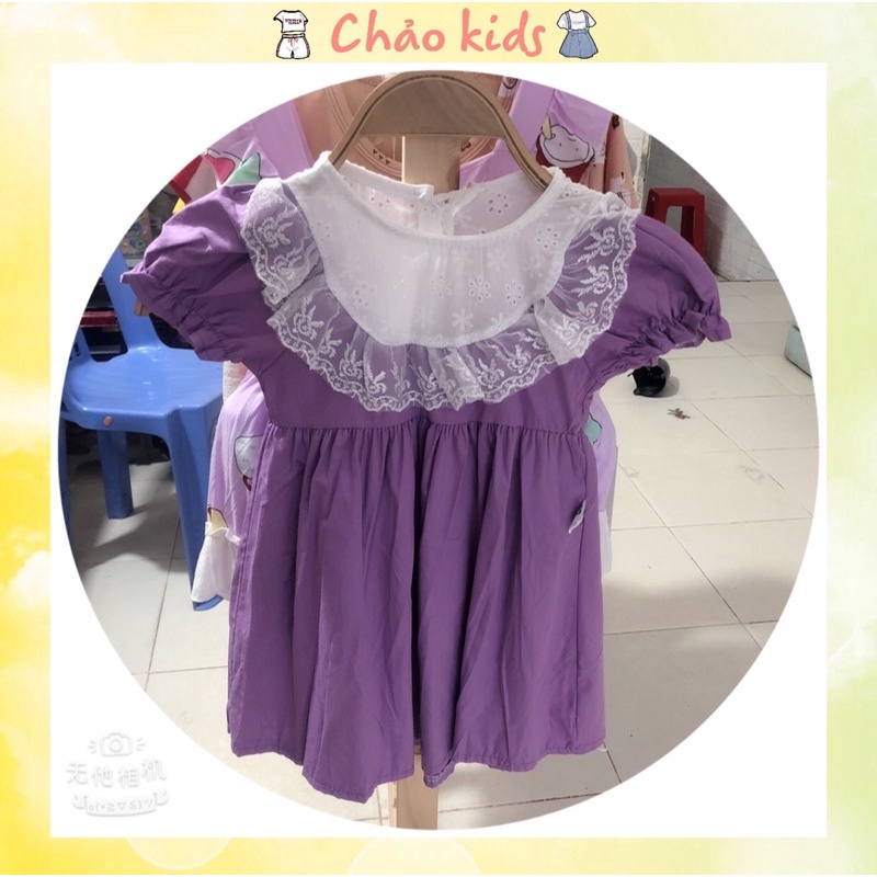 Váy thô mềm màu tím cổ trắng size 12-20kg