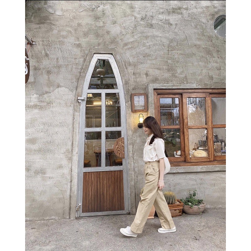 Set áo sơ mi chất vải kate mềm mịn + quần suông kaki k nhăn