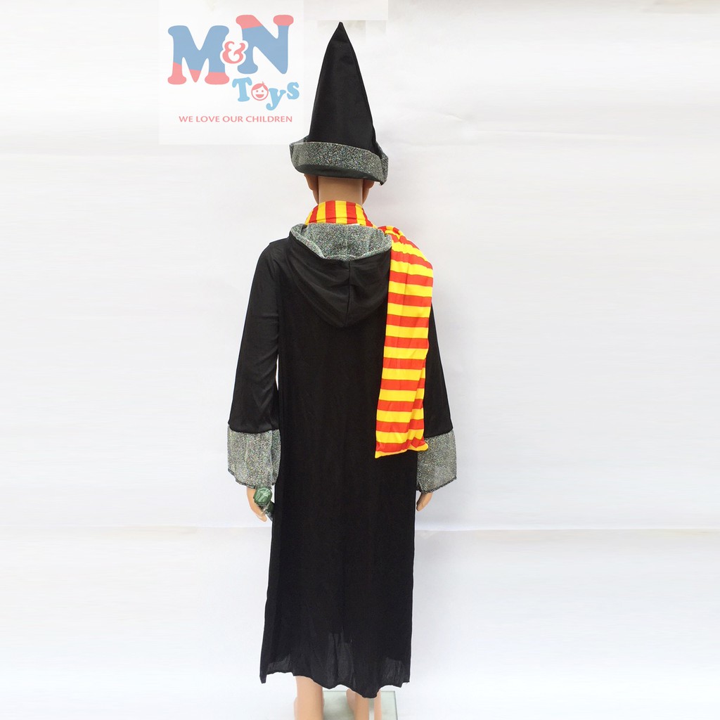 Set đồ hóa trang Harry Potter kèm khăn, mũ, kính và gậy phép thuật cho bé chơi Halloween B-0029 từ 3-12 tuổi