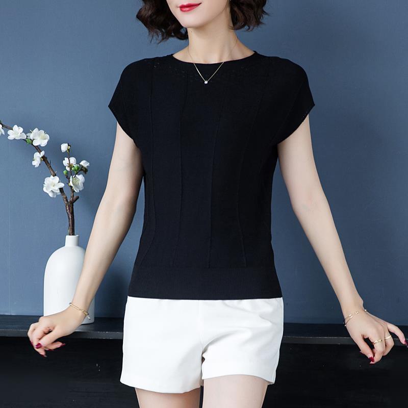 Áo thun tay ngắn họa tiết kẻ sọc chất liệu lụa mát có size lớn thời trang dành cho phụ nữ trung niên