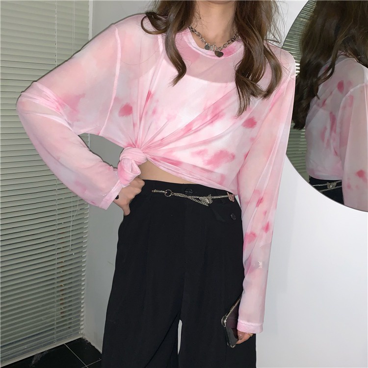 Áo Thun Dài Tay Xuyên Thấu Cổ Tròn Thời Trang Mùa Hè Quyến Rũ Cho Nữ