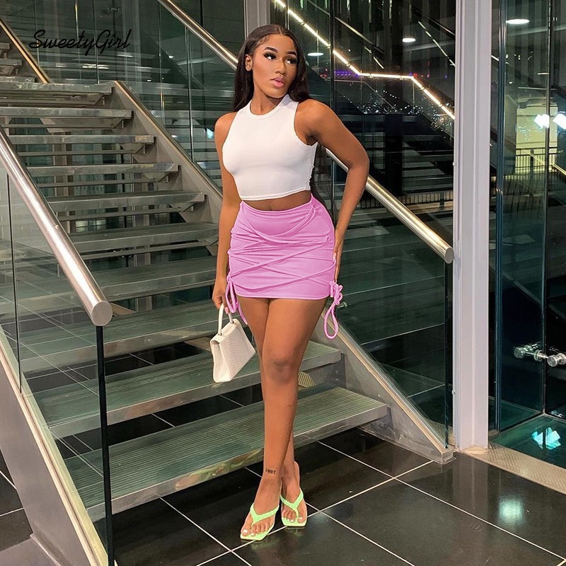 Chân Váy Mini Lưng Thấp Màu Trơn Đính Nơ Thời Trang 2022 Quyến Rũ Cho Nữ