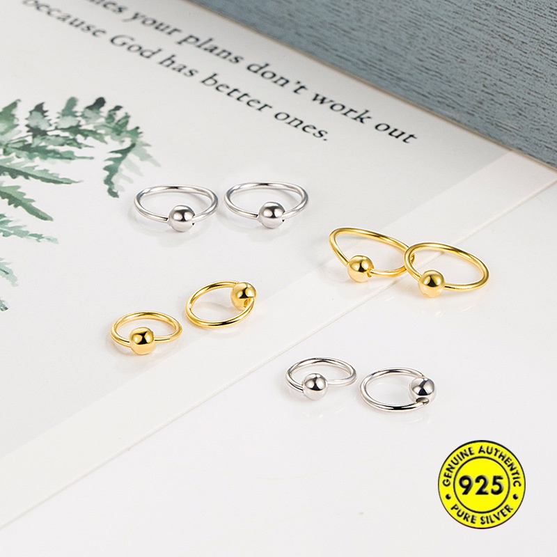 Khuyên Tai Dạng Móc Đính Hạt Tròn Mạ Bạc Đơn Giản Dành Cho Bạn Nữ Mặc Ngủ