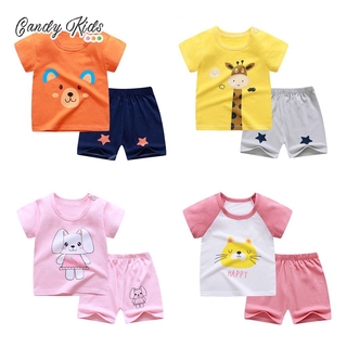 Bộ áo và quần đùi cotton xinh xắn dành cho bé trai và bé gái vào mùa hè