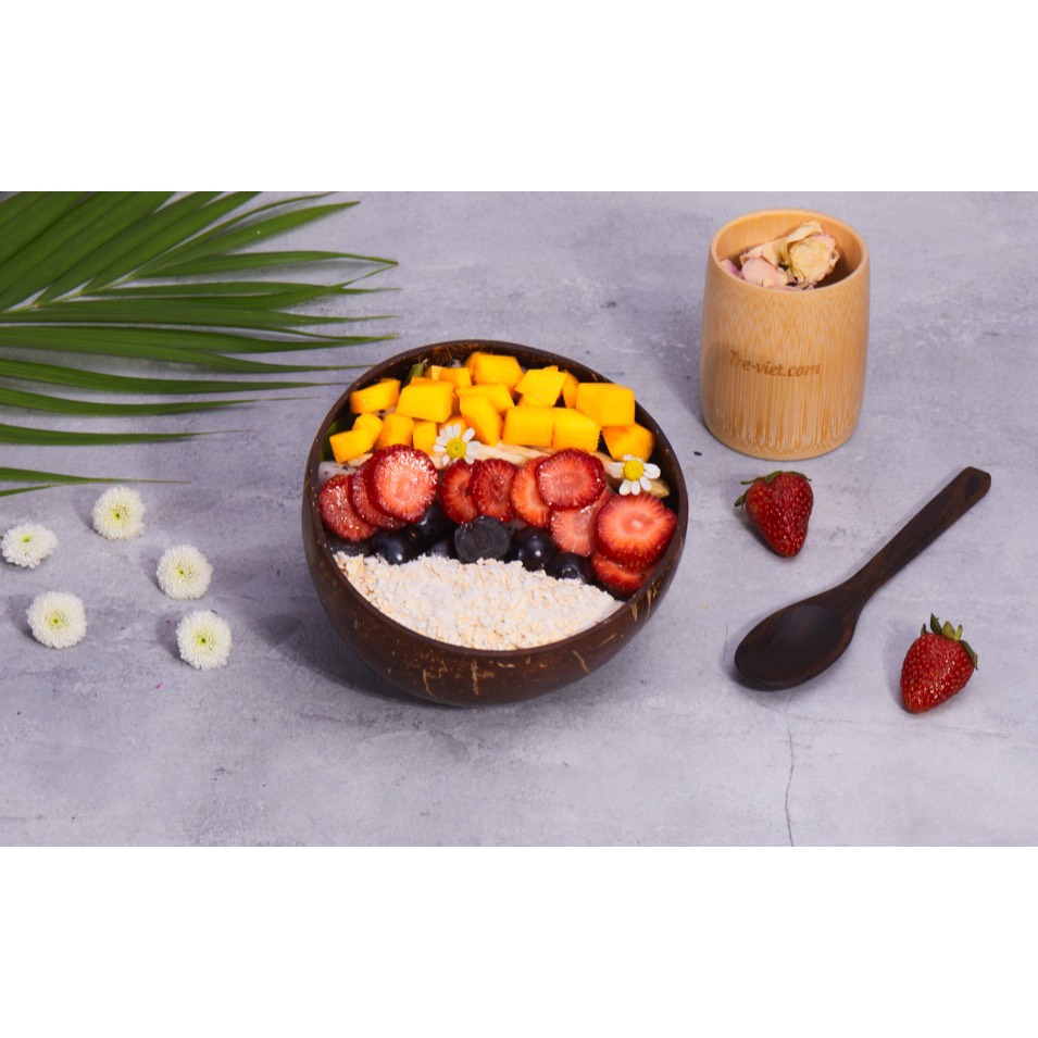 Chén gáo dừa trộn mặt nạ - Bát gáo dừa đựng salad trang trí - Coconut Bowl | Tre Việt