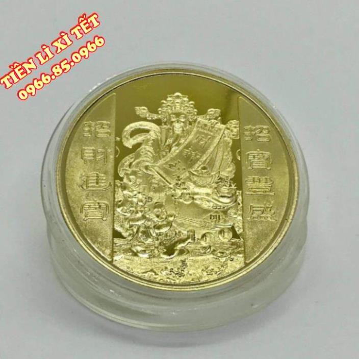[PHONG THỦY MAY MẮN] Xu Hình Thần Tài Mạ Vàng Kèm Túi Gấm Đỏ Tài Lộc. SỈ LẺ GIÁ CỰC TỐT