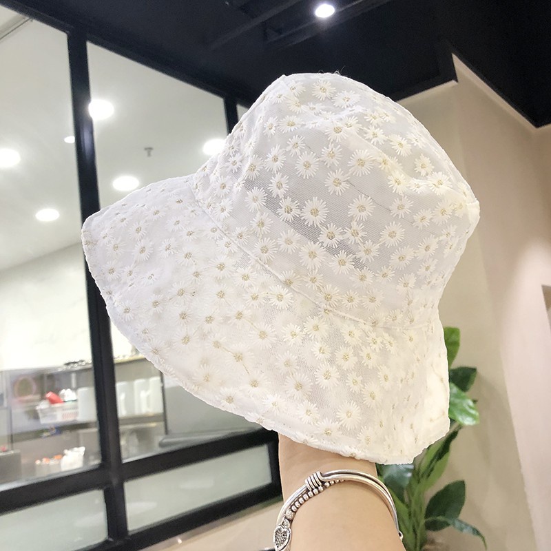 Mũ tai bèo che nắng xuyên thấu phối ren hoa cúc nhỏ thoáng khí phong cách Nhật Hàn thời trang mùa hè dành cho nữ