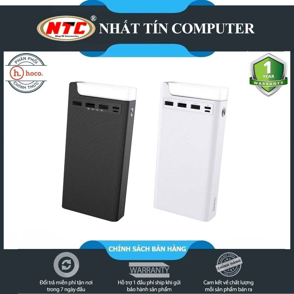 Pin sạc dự phòng Hoco J62 Jove 30000mAh 2 cổng input, 3 cổng output, tích hợp đèn pin siêu sáng - Hàng chính hãng