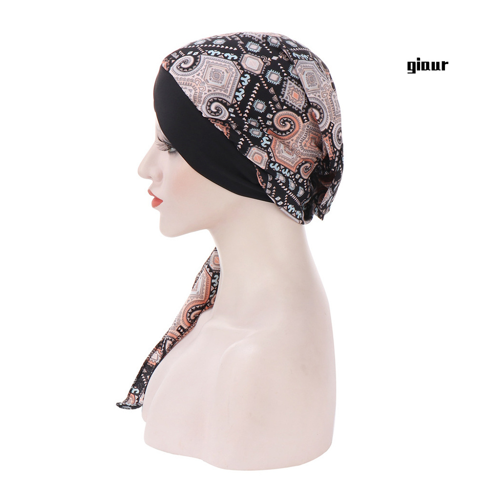 Mũ Turban Trùm Đầu Bằng Vải In Hoa Có Đuôi Dài Thời Trang Cho Nữ