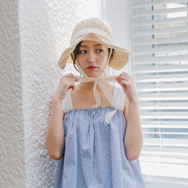 Mũ Cói Mềm Phối Ruy Băng Thắt Nơ Phong Cách Tiểu Thư Xinh Xắn Labonia
