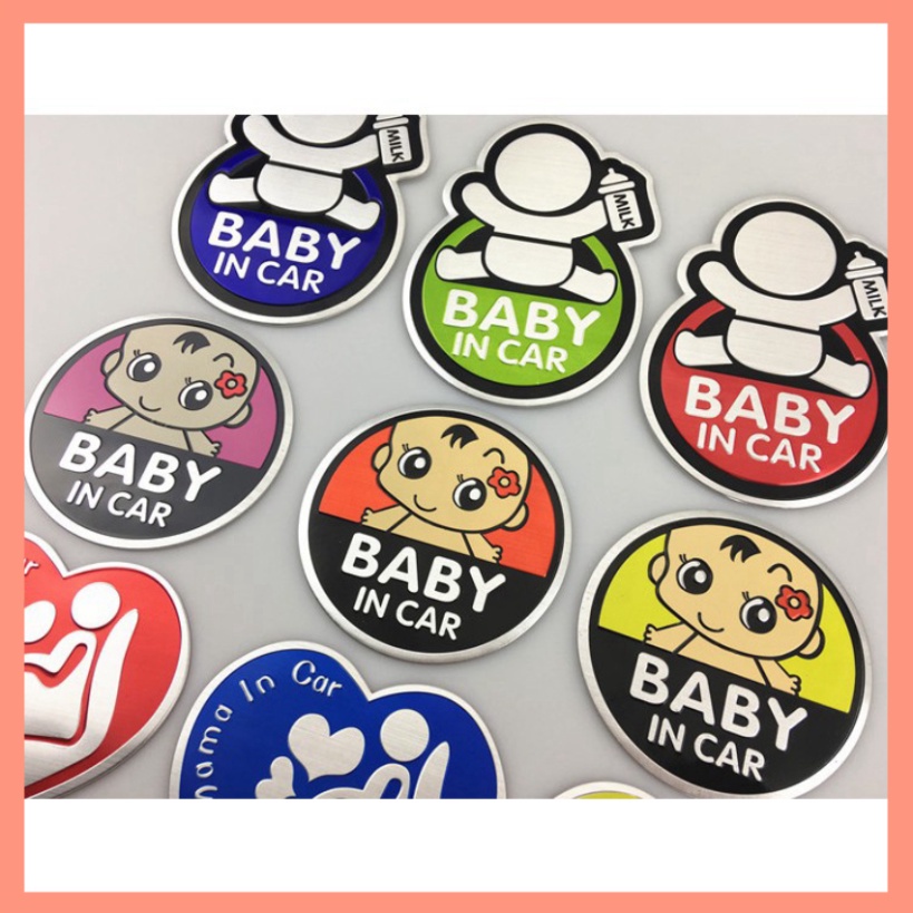[Mã LIFEAU5SALE giảm 20k đơn 50k] Tem Nhôm Baby In Car, Mami In Car dập nổi Cao Cấp