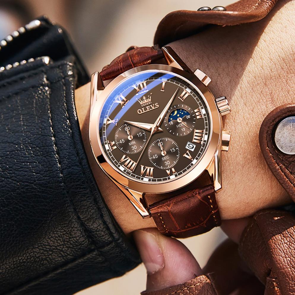 Đồng hồ nam chính hãng OLEVS 2871, đồng hồ nam đẹp 4 mặt 6 kim cùng lịch tuần trăng Sun And Mon | BigBuy360 - bigbuy360.vn